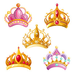 Set of beautiful pink queen princess crown with peals