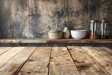Wooden Kitchen Table Backdrop Montage - Business Table Wood Texture Template for Store Decoration