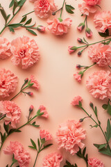 분홍 카네이션으로 장식된 분홍색 배경