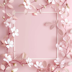 분홍색 배경위에 놓여진 꽃과 프레임