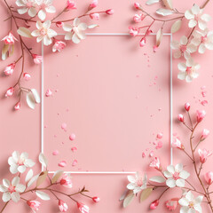 분홍색 배경위에 놓여진 꽃과 프레임