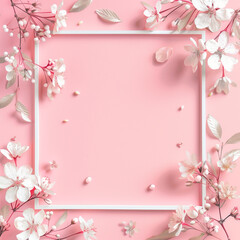 분홍색 배경위에 놓여진 꽃과 프레임