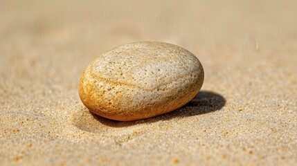 Fototapeta na wymiar A rock atop a sandy beach, near a tiny puddle of water