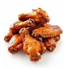   A stack of chicken wings atop a second stack, both resting on a white surface