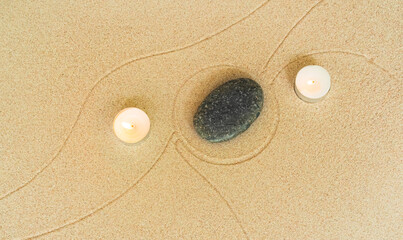 Zen Garden Candle Sand Background Japanese Balance Meditation Relax Buddhism Spirituality, Pattern...