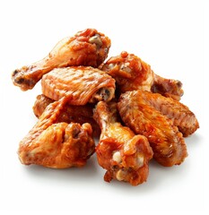   A pile of chicken wings arranged neatly on a white surface against a clean white background