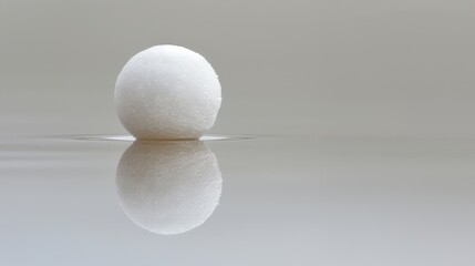   A white egg atop a table Nearby, a reflective white object
