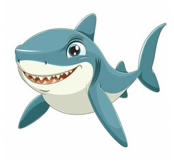   A cartoon shark with a broad grin on its face against a pristine white backdrop