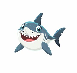   A shark with a broad grin, mouth agape, bares wide teeth