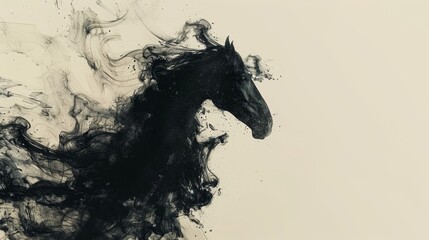   A monochrome image of a horse's head exuding substantial smoke from its back