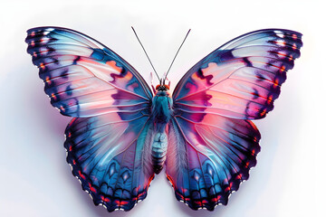 A pink and blue vivid and detailed beautiful butterfly, suitable for use as a graphic resource or as a representation of nature and wildlife.
