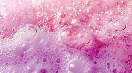   A tight shot of pink and white water bubbles against a pink and purple backdrop