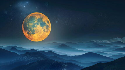 moon, vector, full, yellow, blue, sky, bright, night, illustration, planet, grunge, space, copy space, star, glowing, glow, light, darkness, astronomy, full moon, copy space, outdoors, background, nat