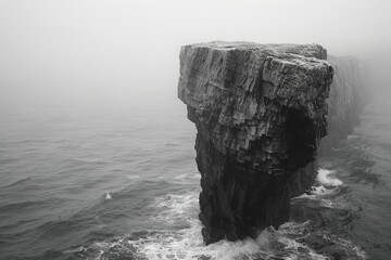 Simple Aesthetic of Black, White, and Grey on a Smooth Black Rock by the Calm Sea