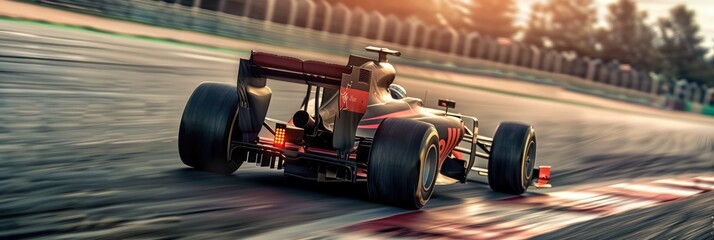 Obraz premium Formula 1 car racing on the circuit track while driving at high speed and accelerating at full power AIG44