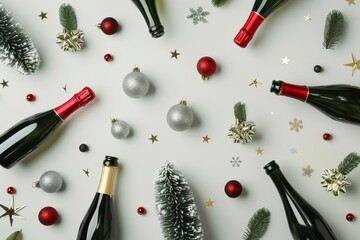 Festive Christmas Celebration Background with Champagne and Decorations