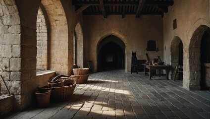 interior of an old stone house, oriental style