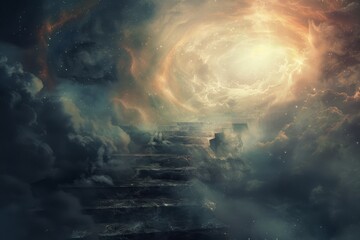 Mystical Staircase Ascending into a Cosmic Vortex of Clouds and Light