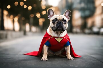 'cute hero costume french super bulldog adorable animal authentic background best blue skies breed buddy bull canino cape companion concept creative curious different dog doggy face friends friendly'