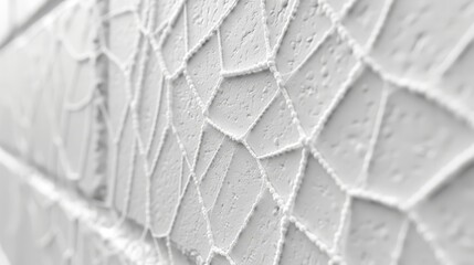   A tight shot of a white, textured wall with water droplets and a monochromatic backdrop