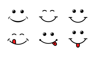Set of smile face with red tongue. Smile icon. International happiness day icon. Vector 10 Eps.