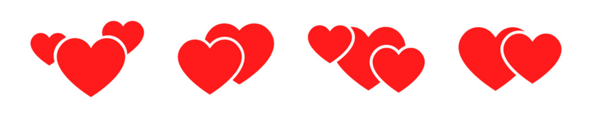 Set of red hearts vector icons. Symbol love. Heart shape. Double heart. Vector 10 Eps.
