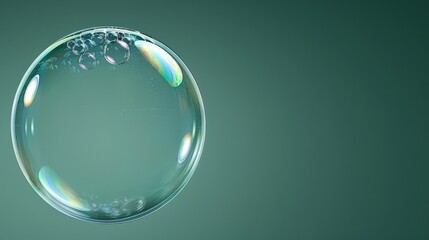   A tight shot of a soap bubble against a verdant backdrop, featuring water droplets at its core and additional bubbles within