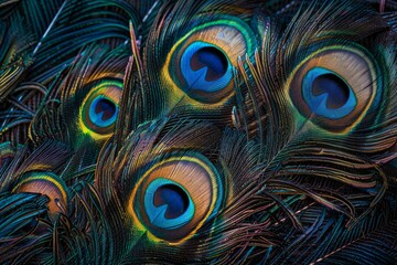 Vibrant Peacock Feathers Texture in High-Resolution Detail