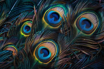 Obraz premium Vibrant Peacock Feathers Texture in High-Resolution Detail