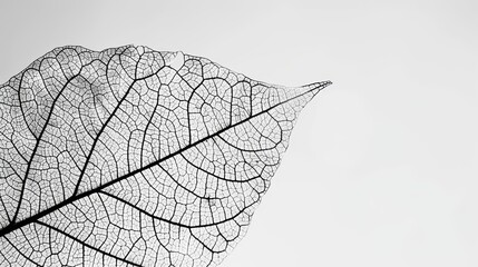   A monochrome image of a leaf exhibiting what appears to be a vein at its posterior tip