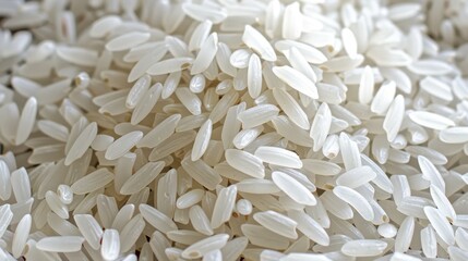   A stack of white rice atop a wooden table, with another pile adjacent