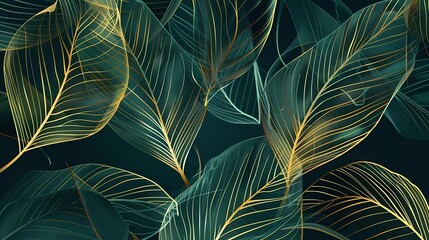 Vector botanical art. Abstract tropical leaf wallpaper, luxury natural leaf design in linear style.