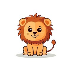 Adorable Cartoon Lion Cub Sitting with Cute Expression