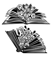 Floral Books | 2 Open Books with Flowers | Book Worm | Book Lover | Librarian | Library | Original Illustration | Vector and Clipart | Cutfifle and Stencil