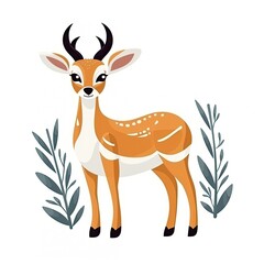 Charming Illustrated Baby Deer Surrounded by Foliage in Vector Style