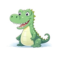 Cute Green Cartoon Dinosaur with a Friendly Smile