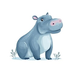Charming Cartoon Hippo Sitting Peacefully in a Whimsical Scene