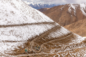 Road leading up to Changla Pass in the Himalayas in northern India in the Ladakh region