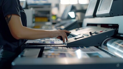 Skilled Technician Fine-Tuning High-Tech Digital Printing Press in Print Shop