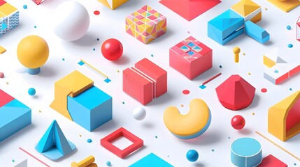 Vibrant Geometric Shapes Arranged in Striking Isometric Composition