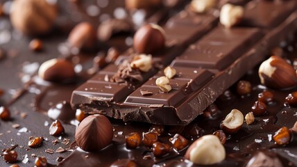 chocolate with nuts, selective focus, Generative AI,