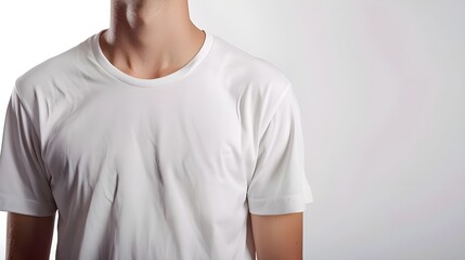 Shirt design and people concept - close up of young man in blank white tshirt front and rear isolated. Mock up template for design print, ai generated 