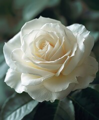 White Rose With Green Leaves in Background