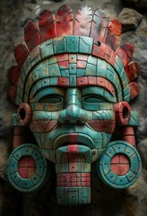 Obraz premium Stone Mask Of An Ancient Lost Civilization. Illustration On The Theme Of Civilizations And Computer Games, History And Archaeology. Generative AI 