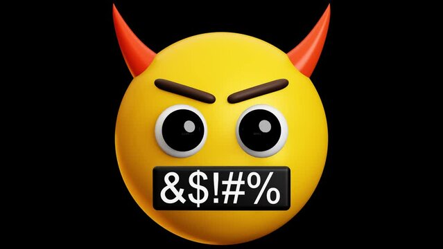 Angry devil face with say harsh words emoji, 3d emoticon animation, Alpha channel, Transparent video