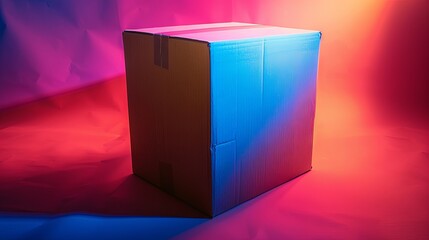 Vibrant blue cardboard box on colorful background
