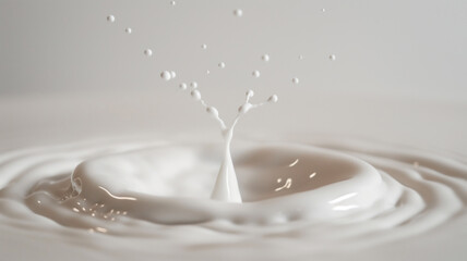 A milk droplet creates a dynamic splash, capturing a moment of fluid elegance and simplicity.
