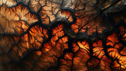 Aerial view of a river delta with branching patterns resembling tree leaves, highlighting nature's fractal beauty. - obrazy, fototapety, plakaty
