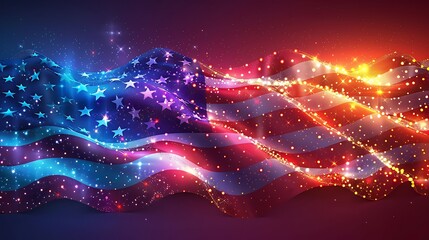 A luminous design of the USA flag backlit with soft, glowing lights, symbolizing hope and unity, creating a powerful visual of illuminated glory.