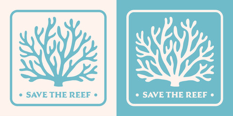 Fototapeta na wymiar Save the reef protect our coral reefs great barrier protection badge logo sticker retro vintage aesthetic. Oceans sea conservation activist printable world ocean day vector print graphic shirt design.